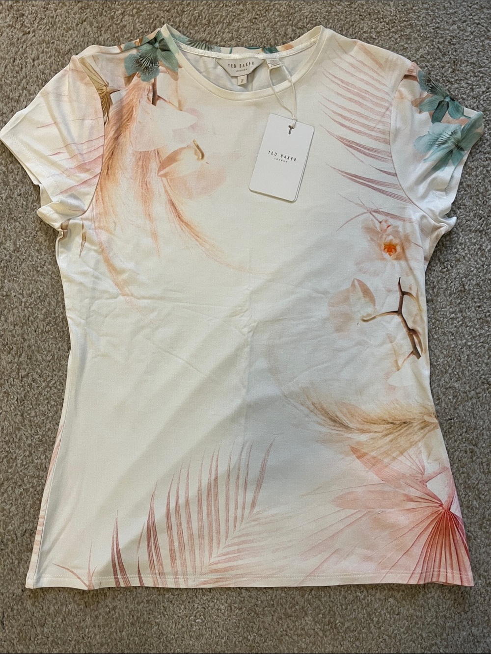 Ted Baker Cream Floral & Palm Short Sleeve Tee
